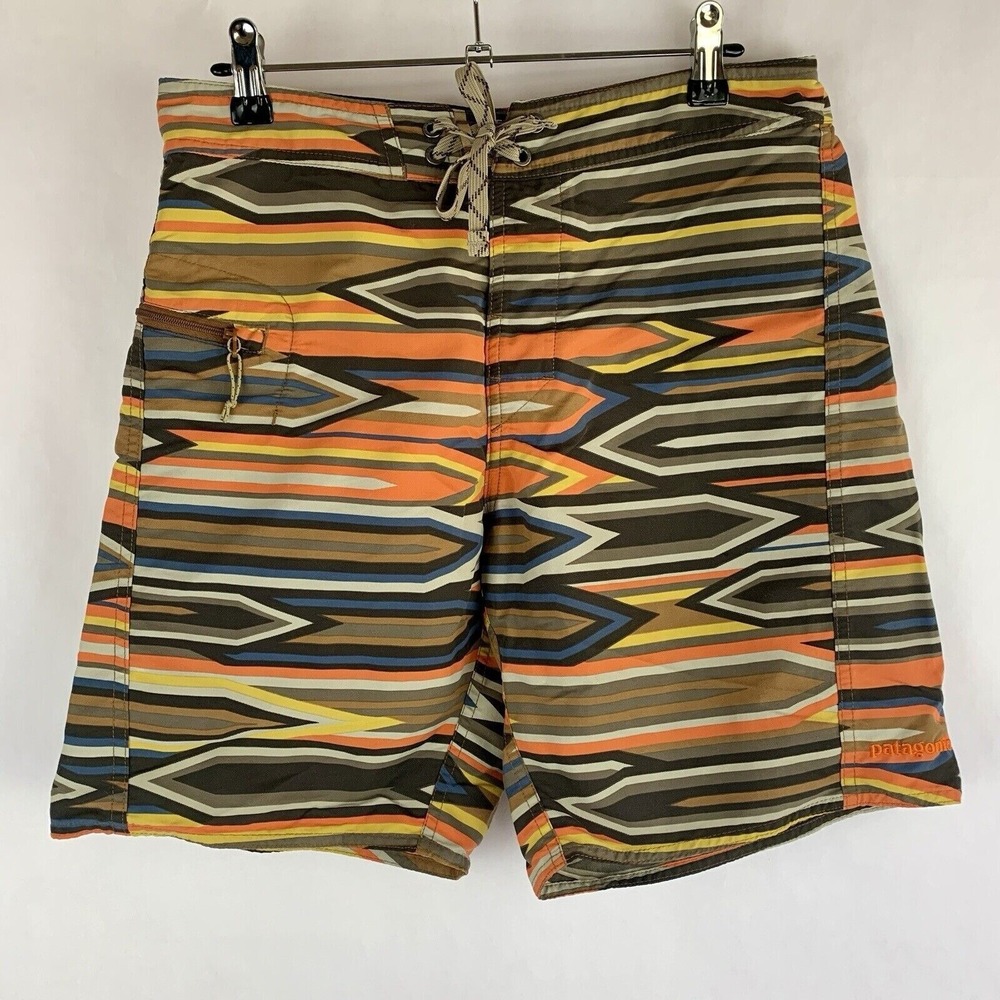 Patagonia Mens Swim Trunks 29 x 8 Board Shorts Unlined Striped Gorpcore Beach